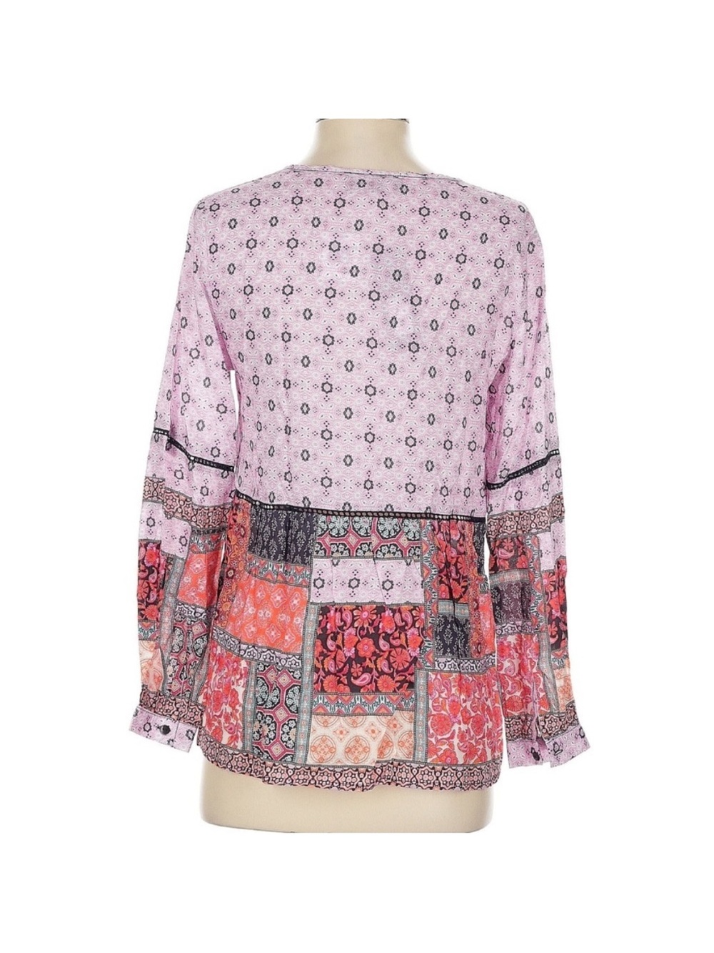 Feathers by Tolani Elsie Patchwork Blouse Pink Purple Boho Top Modal XS NWT - Picture 3 of 6